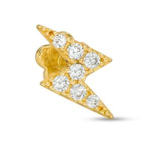 Banter 14K Tube Gold CZ Lightning Bolt Stud - 18G 5/16"